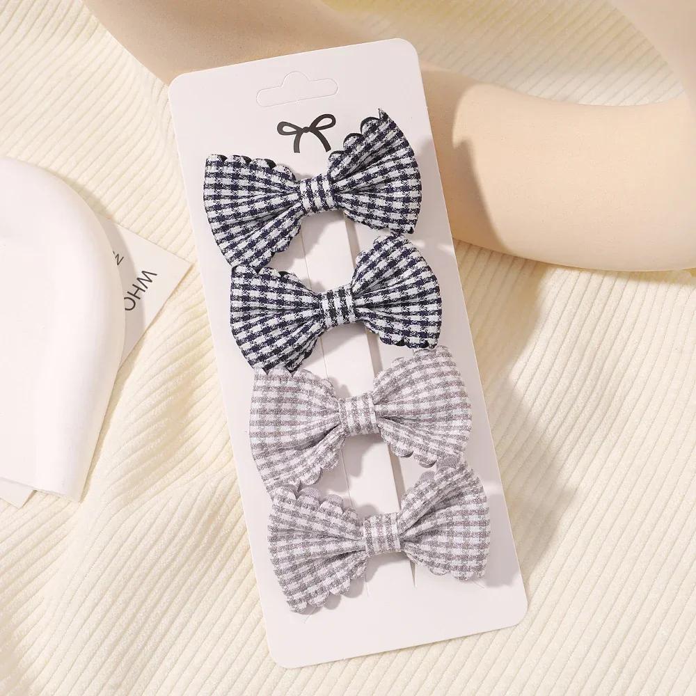 4Pcs/Set Candy Color Mini 2.5" Sweet Bows Hair Clips for Baby Girls Lovely Plaid Hairpins Hairgripes Headwear Hair Accessories