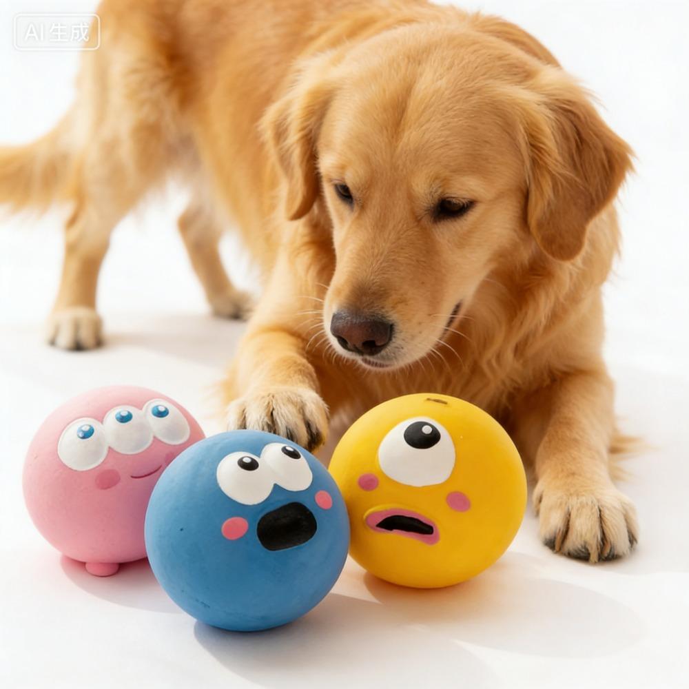 Squeaky Dog Rubber Chew Ball, Bite Resistant Teeth Cleaning Toy, Interactive Sound Puppy Play Toy for Small Medium Large Breeds