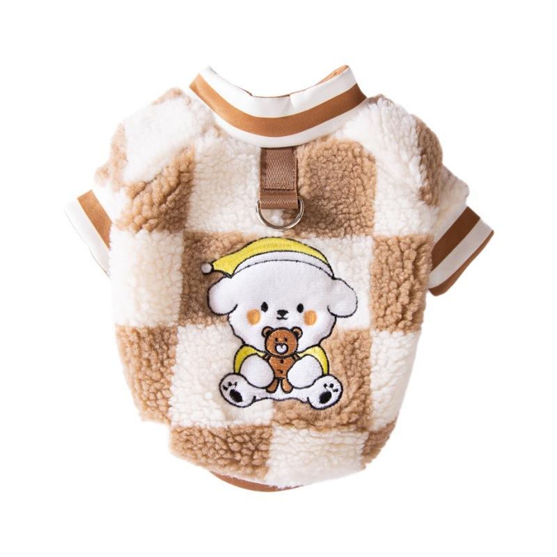 Autumn and Winter Korean Version of Bear Plaid Dog Cat Two-legged Down Jacket Than Bear Small Dog Teddy Plaid Pet Clothes