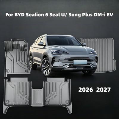 For BYD Sealion 6 Seal U Song Plus DM-i EV 2025 2026 TPE Floor Mats and Cargo Liner, All Weather Floor Liners Trunk Mat LHD