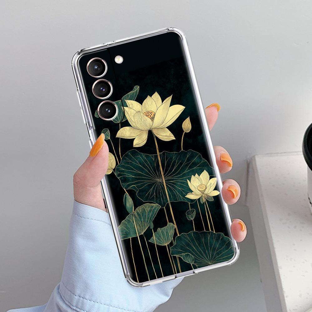 Phone Case For Samsung Galaxy S26 S25 S24 S23 S22 Ultra S20 S21 FE 5G Plus Soft Clear Cover Lotus Pattern