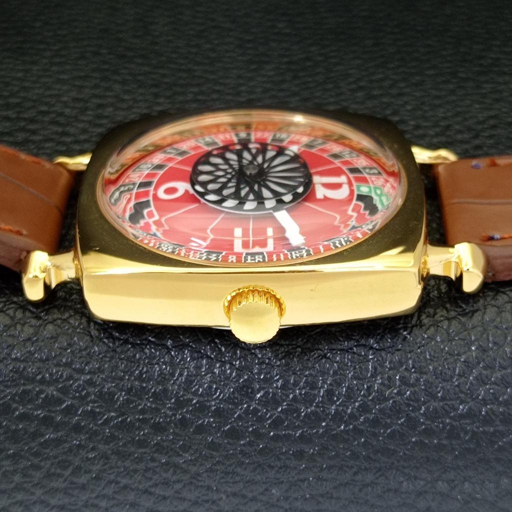 HAND-WINDING VINTAGE SWISS MENS POKER FACE RED COLOR DIAL WATCH a701111-5 R205b-a701111