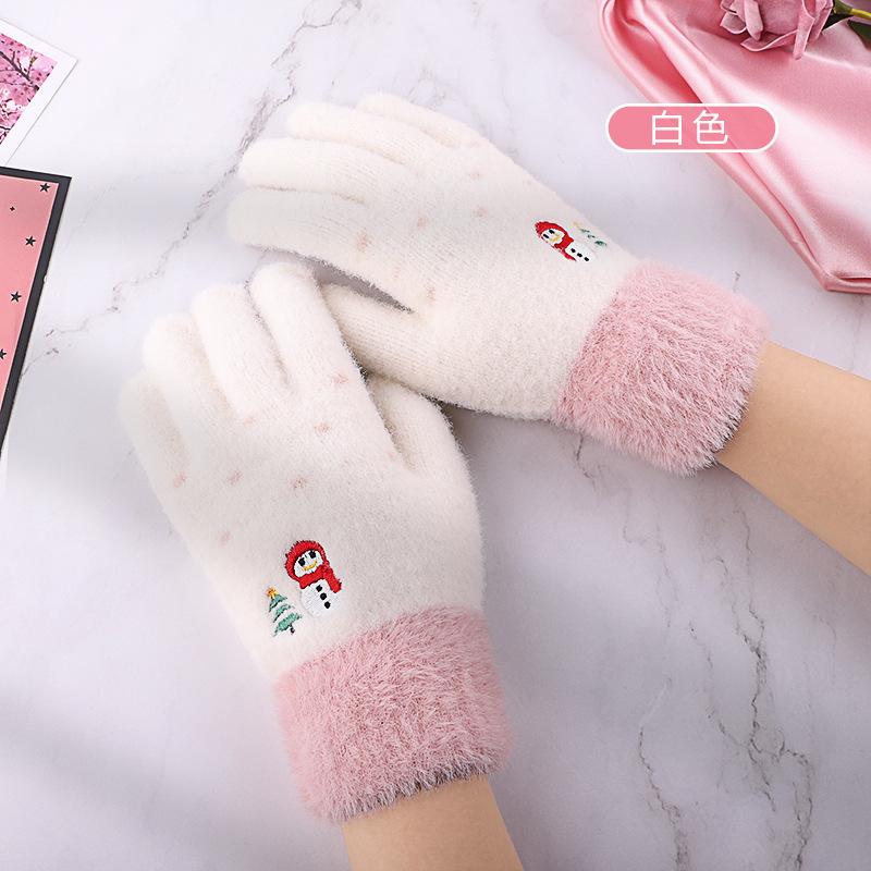 Love Warm Outdoor Cold and Warm Embroidered Knitted Gloves Student Fleece Thickened Autumn and Winter Ladies Touch Screen Gloves