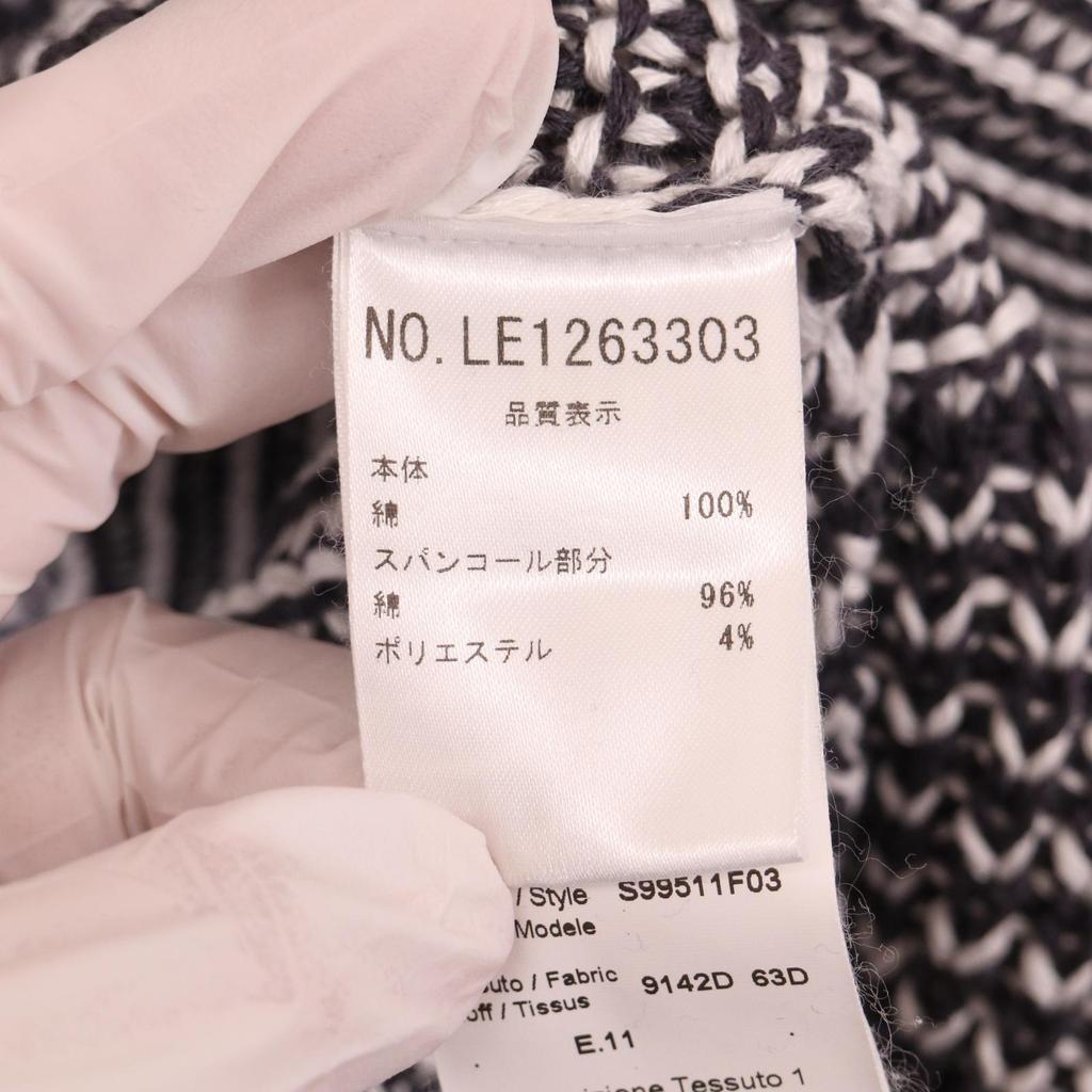 Peserico LE1263303 Navy X White Cotton Sequined Zip Knit Tops 42 Gray X whiteUsed