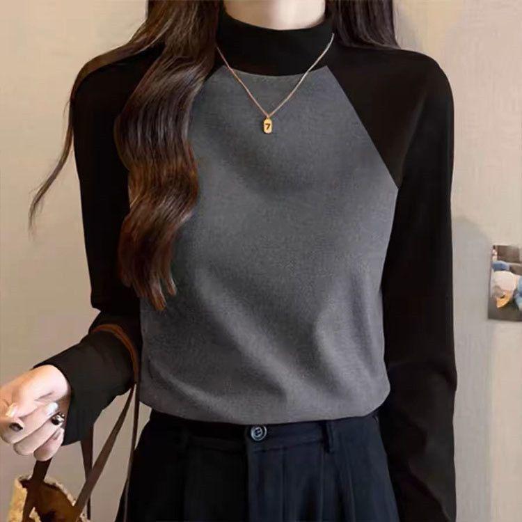 Women's Slim-Fit Thermal Fleece-Lined Long-Sleeve T-Shirt with Brushed Surface and Simple Print
