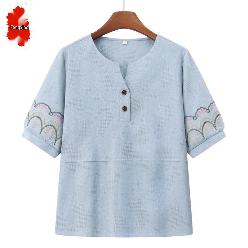 Женская летняя вышитая футболка с коротким рукавом 2XL