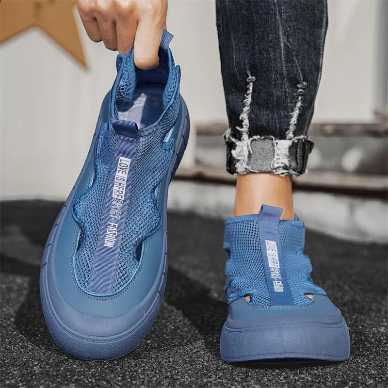 

Thick Sole Hollow BreathableToe Cap Sandals for Men New Breathable Mesh Sports Casual Comfortable Personalized Height Increasing 39 синій