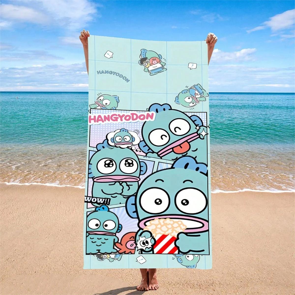 

1pc Sanrio Hangyodon Comic Style Beach Towel Polyester 2D Flat Quick Dry Soft Lightweight Gift for Swimming Camping Surfing W30*H60(CM)