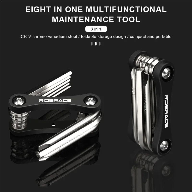 RIDERACE Bicycle Multi Tool 8 In 1 Portable CRV Steel 4mm 5mm 6mm Hex Allen Wrench Multifunction Screwdriver Bike Repair Tools