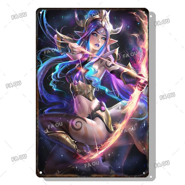 Sexy Anime Girl Metal Plate Game Figure Vintage Tin Sign Bar Club Art Decorative Plaques for Modern Home Room Wall Decor Poster