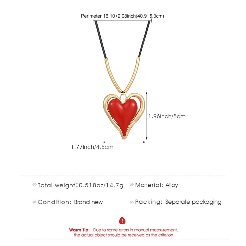 Bold Red Heart Pendant Necklace Black Cord Choker Necklace Gold Tone Double Layer Heart Charm Necklace for Women