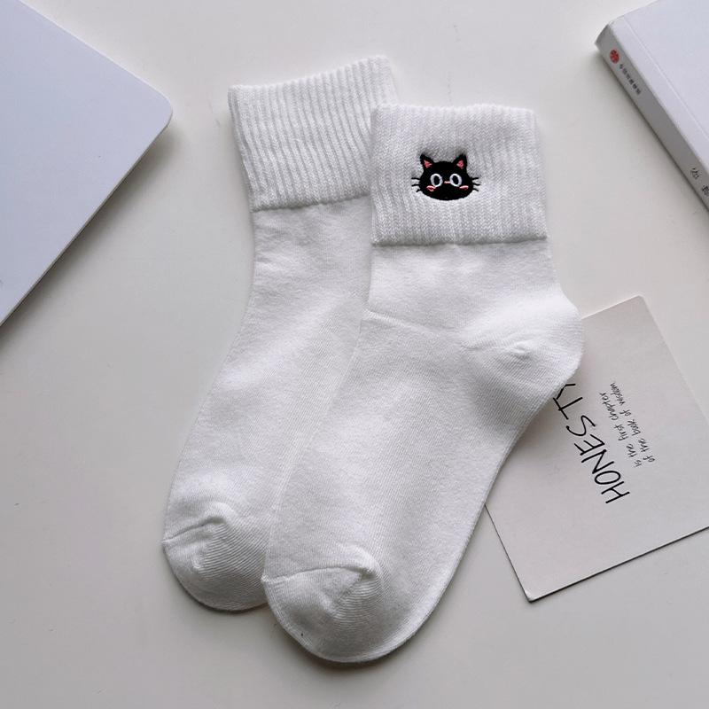 

Cartoon Embroidered Kitten Ankle Socks - Summer and Spring Odor-resistant and Sweat-absorbent Pure-color Cotton Women s Socks 1 pair белый