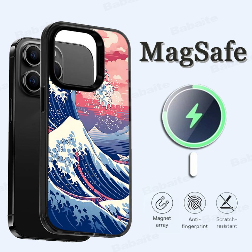 Kanagawa Great Wave Anime Phone Case Magnetic Case For IPhone 16 14 13 12 11 15 Pro Max Plus For Magsafe Wireless Charge Cover