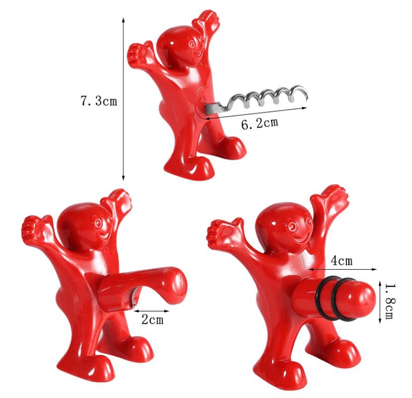 Novelty Reusable Little Red Man Funny Wine Beer Bottle Opener Set Creative Wine Stopper Household Tools Bar Kitchen Accessories