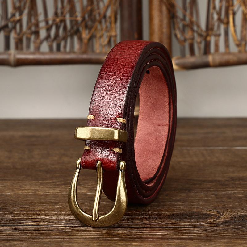 Genuine Leather Belt Women's Fashion Versatile Personality Pleated Retro First Layer Cowhide Jeans Belt Women's