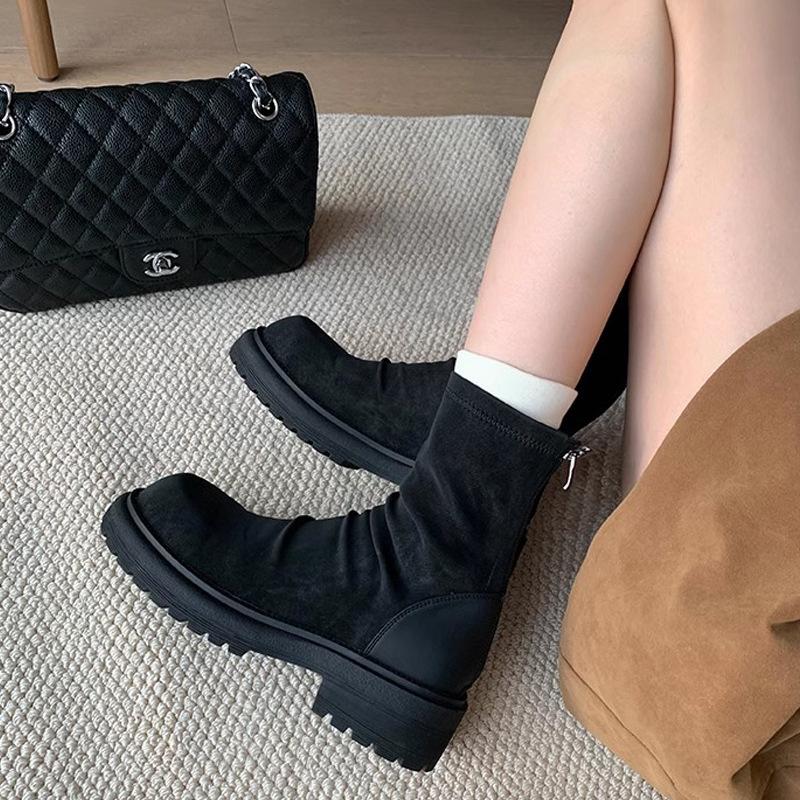 

Grape mother autumn and winter new fashionable thick heel thick sole thin boots round head wrinkled back zipper pile short boots women 40