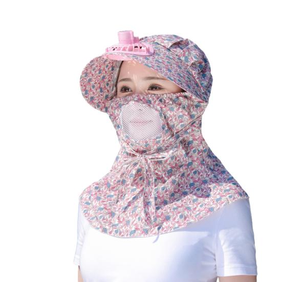 Fan Sunhat Strong Wind Cooling Sunshade Wide Brim Hollow Out Mesh Sun Protection Decorative Neck Protection Outdoor Fan Cap Headwear
