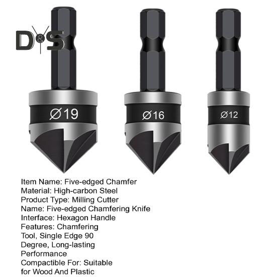 3Pcs Five Edge Chamfering Cutter Chamfering Tool Stainless Steel Single Edge 90 Degree Reaming Drill Taper Screw Countersunk Hole Cutter Deburring