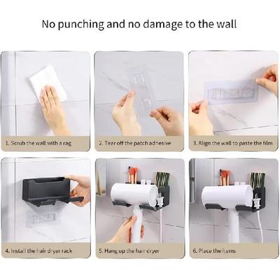 Wall Mounted Hair Dryer Holder Multi-Functional Bathroom Storage Rack Hair Tool Organizer Placement Shelf for Kitchen And Bath
