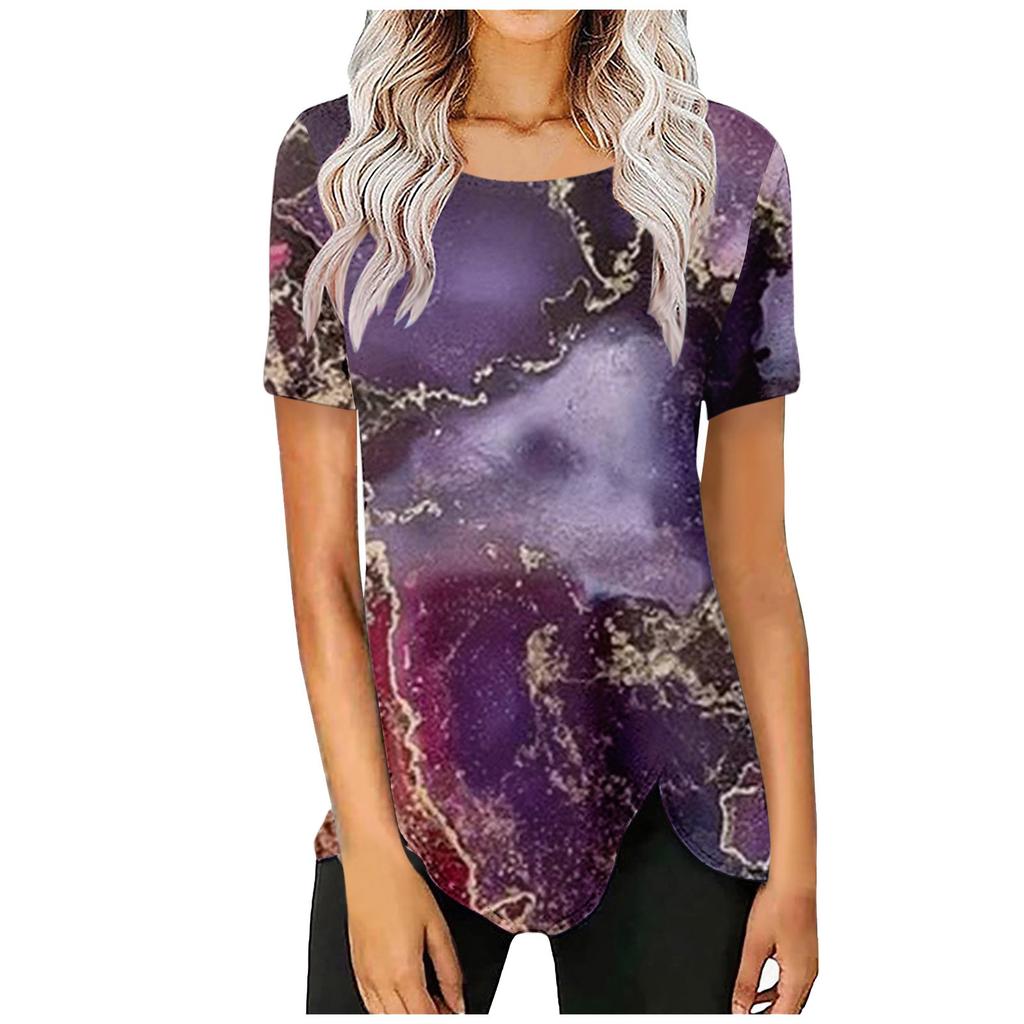 Women's Fashion Casual Temperament Crewneck Loose Printed Short Sleeve T-shirt Top