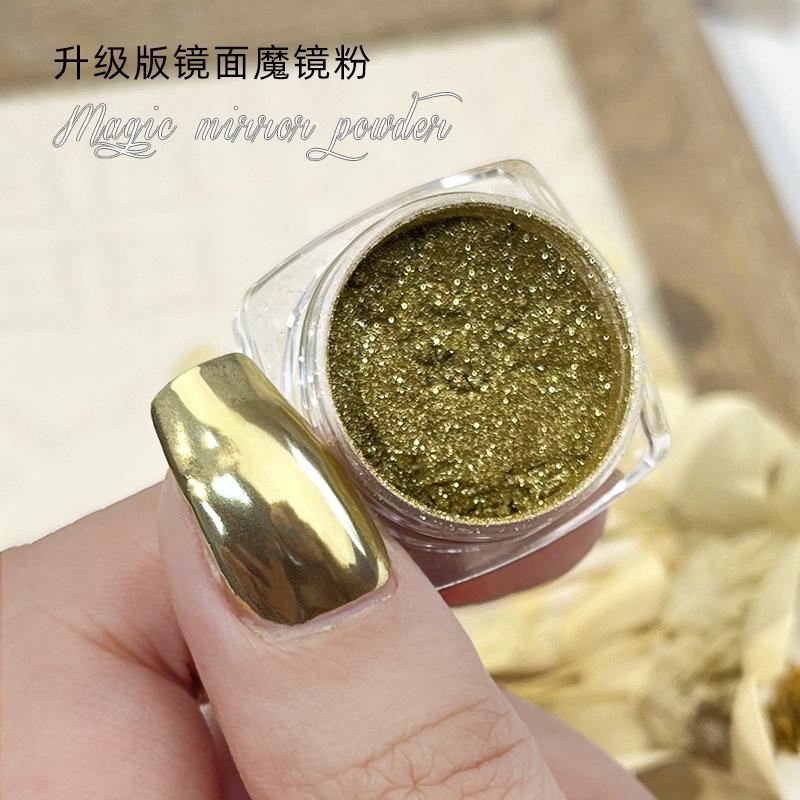 1/2pcs GoldMagic Mirror Chrome Nail Powder Holographic Laser Silvery Golden Nail Glitter Pigment, Shinny  Modeling Powder 0.5g