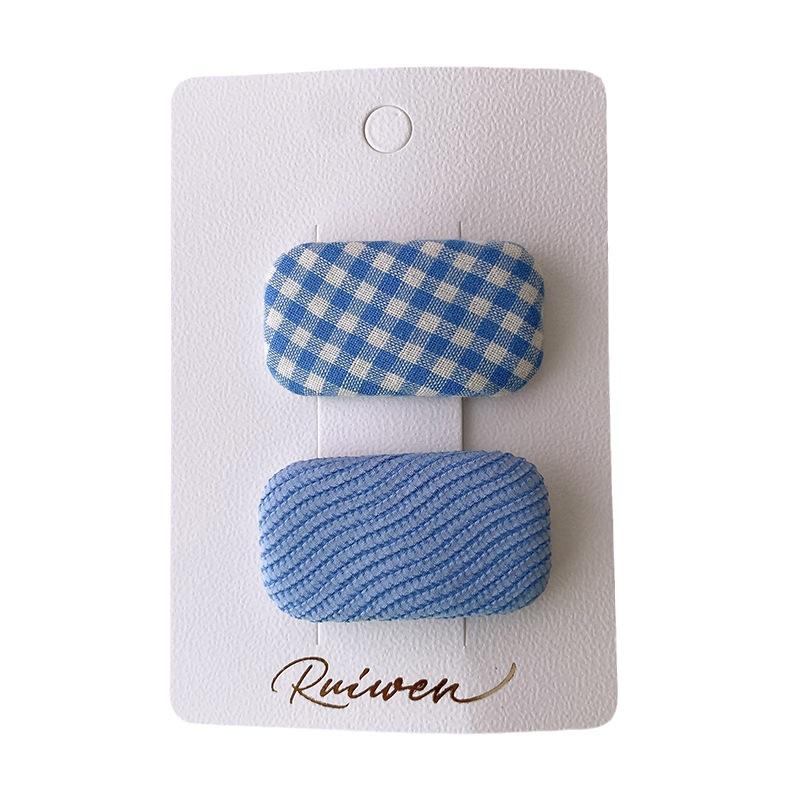 2Pcs/set Macaron Fabric Plaid Hair Clip Solid Color Square Cotton Filling Hairpin Children's Side Bangs Clip Girls Hair Accessories