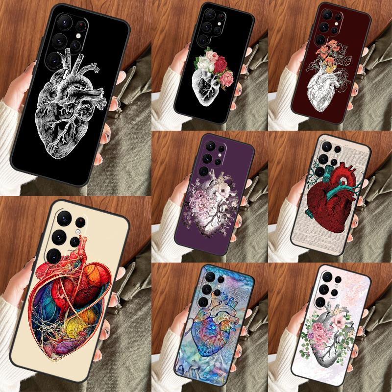 Human Anatomy Heart Art For Samsung Galaxy S22 S23 Ultra S21 FE Note 10 20 Ultra S8 S9 S10 Plus S20 FE Phone Case