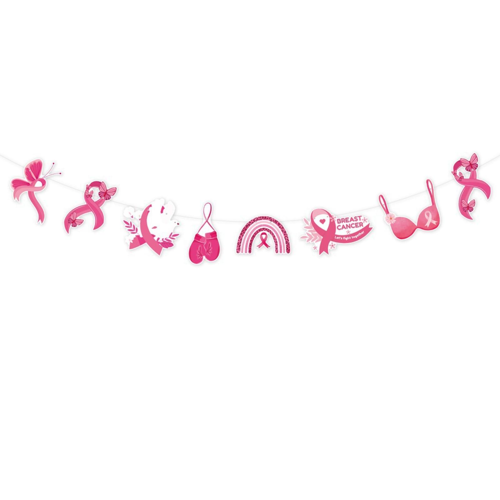 

Breast Awareness Banner Decorations,Glitter Ribbon Banner Hanging Swirls Balloons For Breast Support Party Decor Supplies One Size