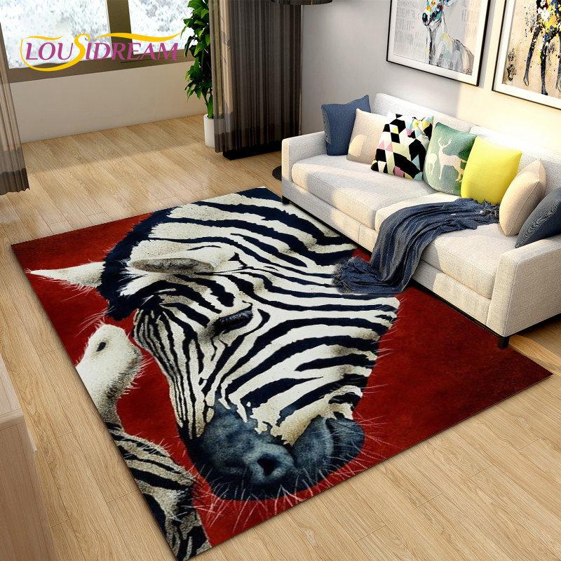 Wild Animal Zebra Area Rug Large,Carpet Rug for Living Room Bedroom Kitchen Doormat Decoration,Children Play Non-slip Floor Mat