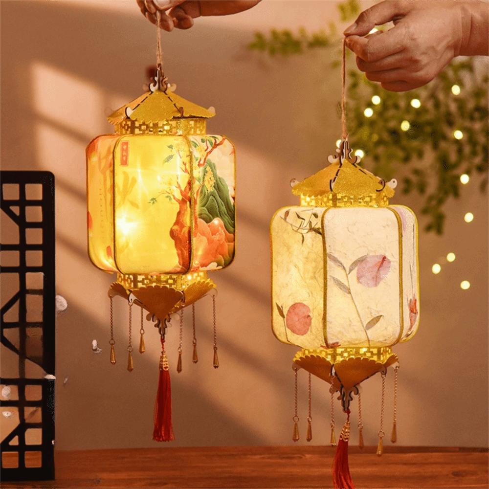 Handheld Mid-Autumn Festival Retro Lantern Glowing Portable Lantern Moon Festival