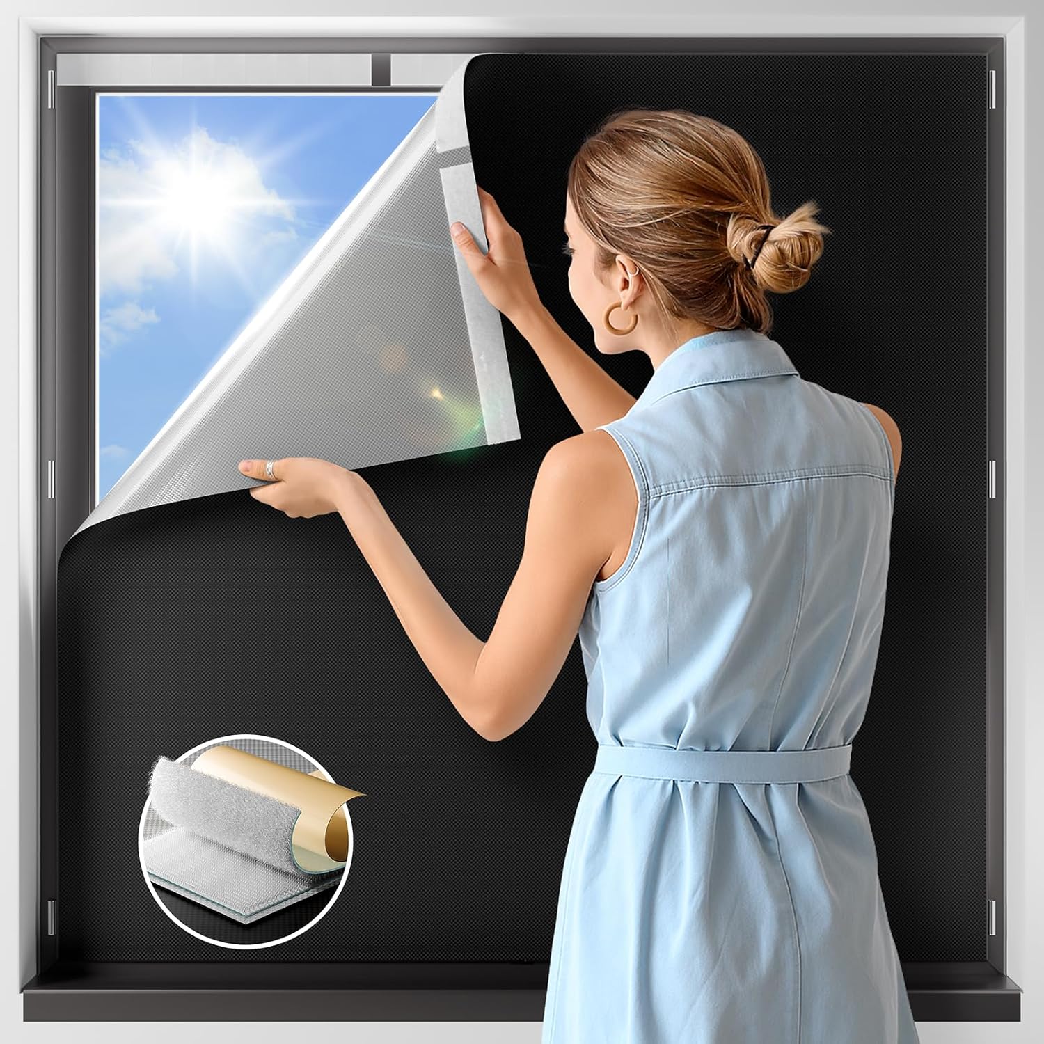 NIGHTON 100% Блэкаут Штора для Спальни, Без Сверления Блэкаут Жалюзи С Улучшенной Липучкой, Портативная Блэкаут Штора для Окна Защита Ребенка 37 W x 64 L (Pack of 1) чёрный