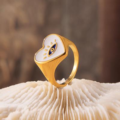 Bohemian Devil'S Eye Colored Dripping Love Ring Titanium Steel Plated 18K Gold Vintage Jewelry