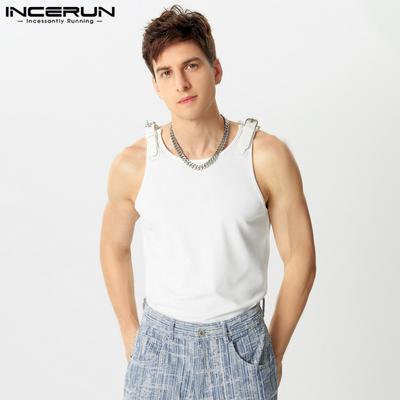 Summer Men Shoulder Tab Sleeveless Casual Fitted Tank Tops