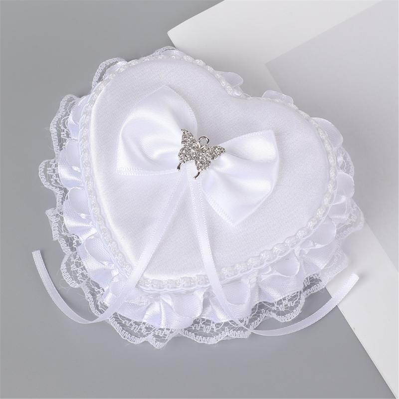 Wedding Rings Holder With Pearls Decors Soft Padding Bride Rings Box For Bridal Essential Ceremony Rings Organizer Case