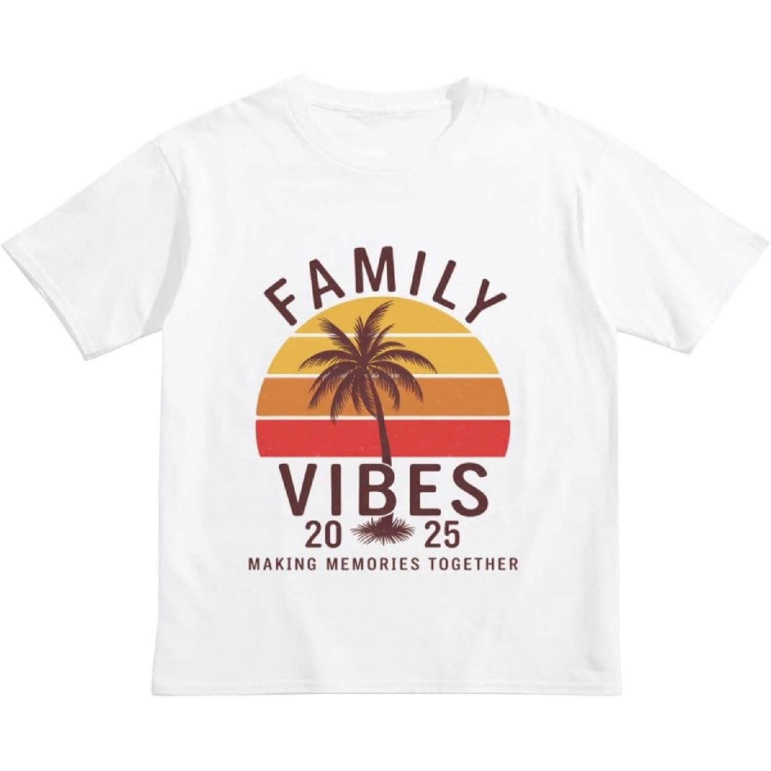 Retron Family 2025 Vibes Family Reunion Vacation Making Memories T Shirt Kids for 4-13 Years Old Children S