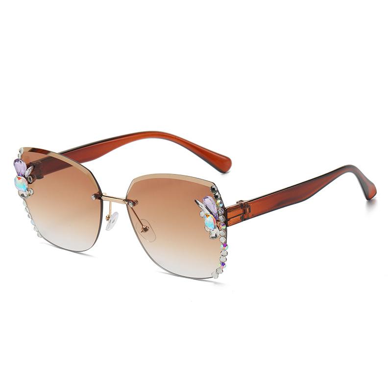 Frameless Cut Edged Diamond Clad Sunglasses Women's UV Sunglasses Marine Sunglasses