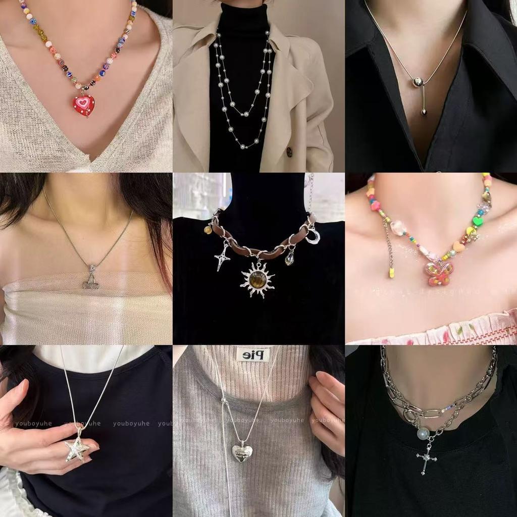 Color love butterfly beaded necklace women's summer new sweet cool babes Internet celebrity collarbone chain fringed neck chain sweater chain