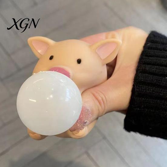 Pig Stress Reliever Bubble Blowing Squeeze Toy Relief Cartoon Sensory Soft Stretchy Animal Shape Home Office Desk Reusable Ball