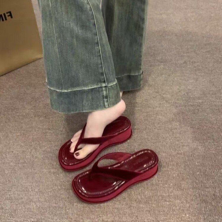 Thick-soled Flip-flops Shoes Women's Shoes Wear 2024 New Summer Fashion Heightening French Small Sandals Sandals