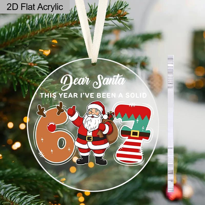 1pc '67' Santa Christmas Ornament, Santa Claus Acrylic Hanging Decor, Xmas Tree Ornament,Festive Party Decoration Keepsake