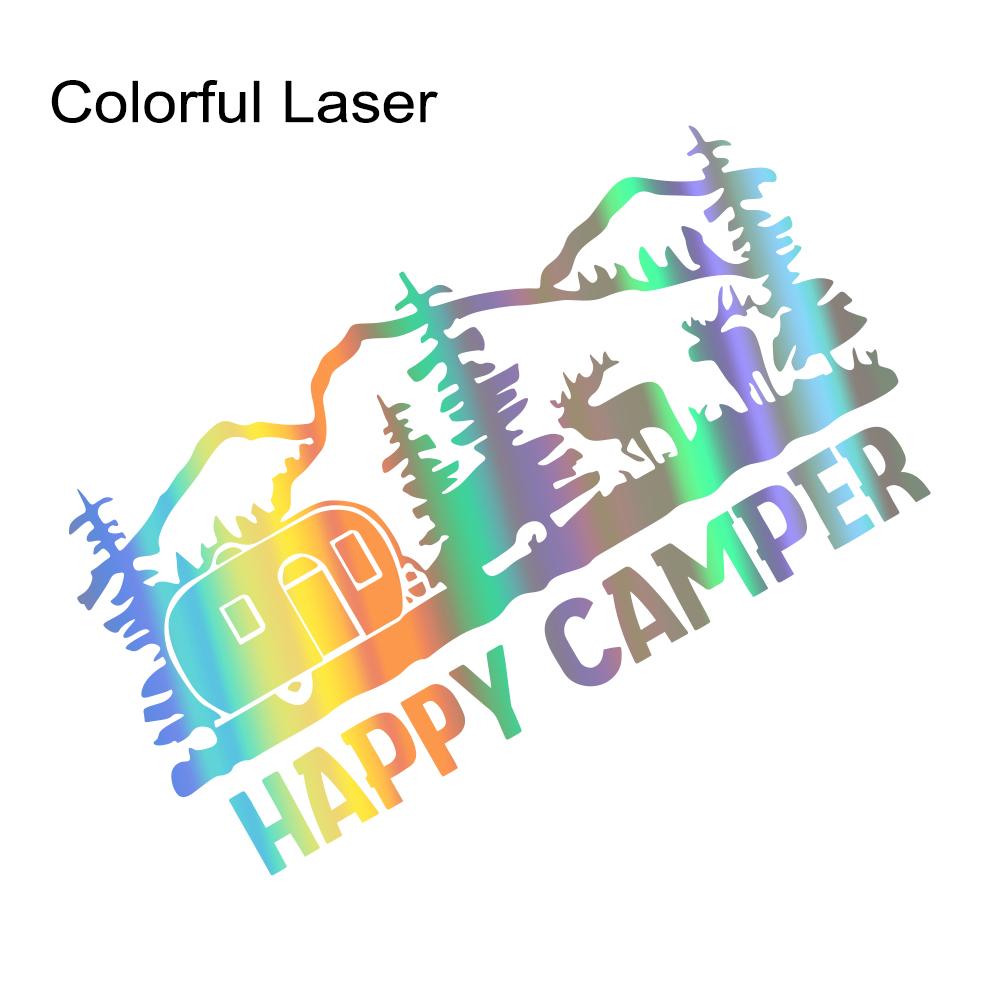 Happy Camper Mountain Camping Tree Car Sticker for Van Motovan Motorhome Caravan Vinyl Decoration Decals Auto Tuning Accessories