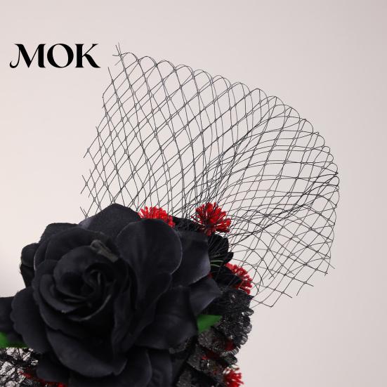 Hairband Halloween Rose Flower Headband for Women Gothic Black Lace Red Hair Accessories Hairbands Lolita Headwear Masquerade Cosplay Party Accessory