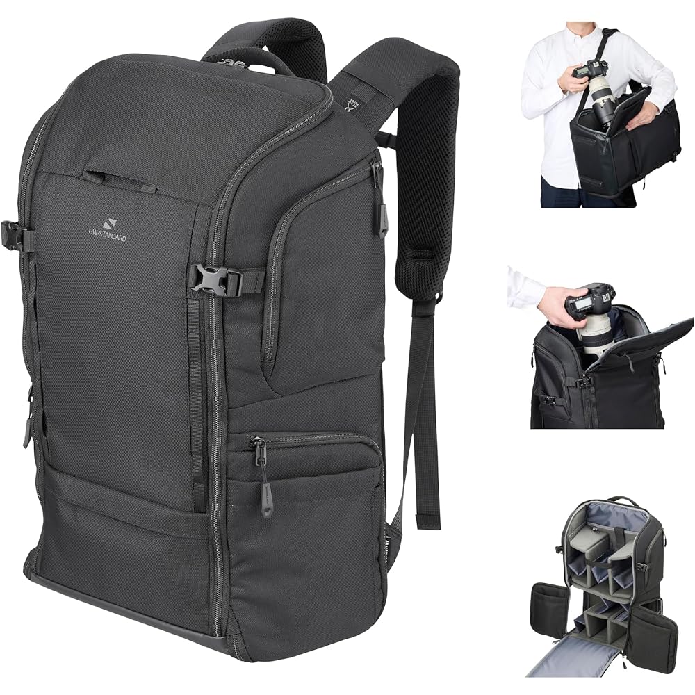HAKUBA Camera Bag GW-STANDARD Ridge Backpack 27 AZ Black AMZSGWSR-BP27 Lightweight, Large Capacity, Access from Both Sides, Camera Backpack 4977187005
