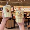 Cute Kapibara Straw Cup Large Capacity Office Schoolgirl Ceramic Mug Birthday Gift