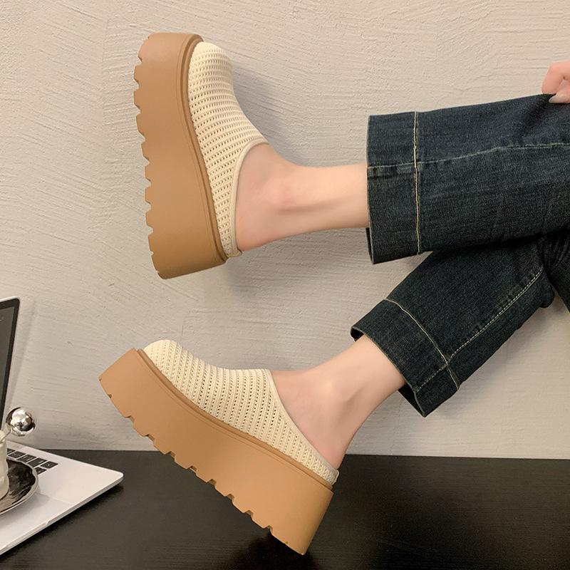 Thick-soled bag head half slippers women's summer wear 2025 new height-increasing muffin sandals lazy one-pedal bag head sandals