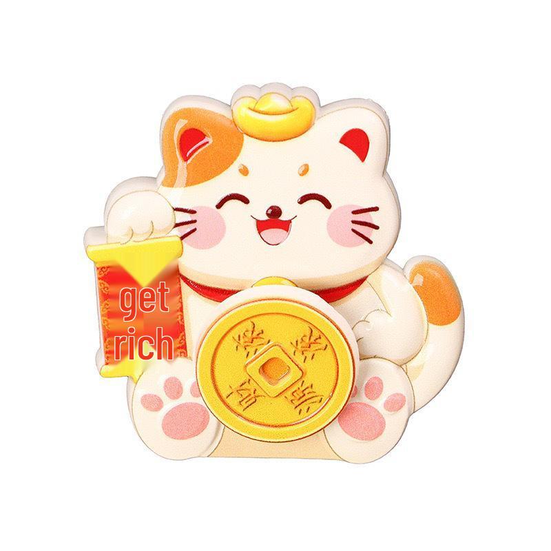 Festive Lucky Cat & God of Wealth Refrigerator Magnets - Perfect New Year Decorations Gift