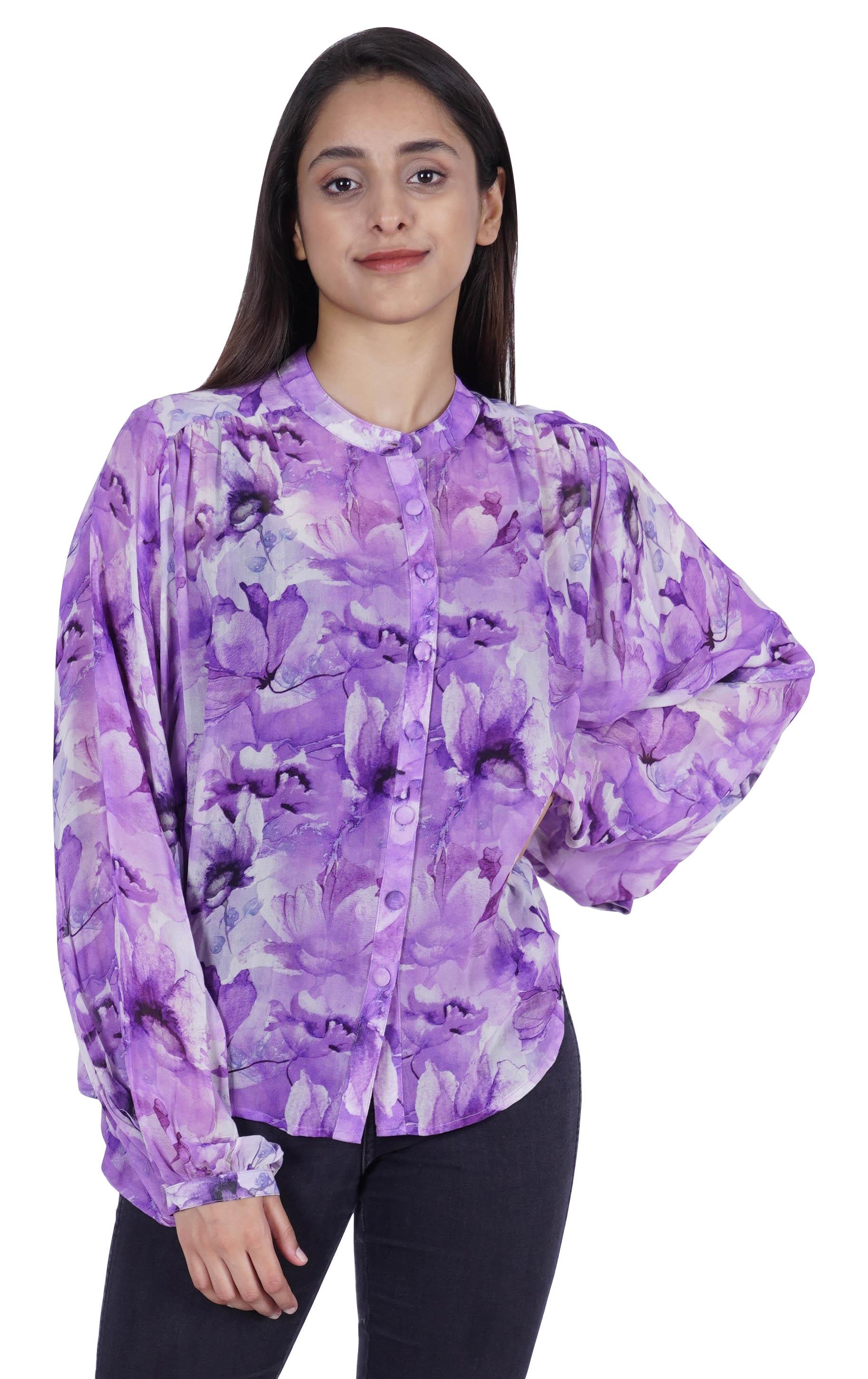 

Жіноча сорочка з принтом Moomaya з мандариновим коміром і повним рукавом XXL Фіолетовий