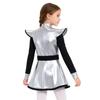 Robe Costumes d'Aliens pour Filles Patchwork Brillant Métallique Col Montant Manches Longues Fermeture Éclair Invisible Short Intégré