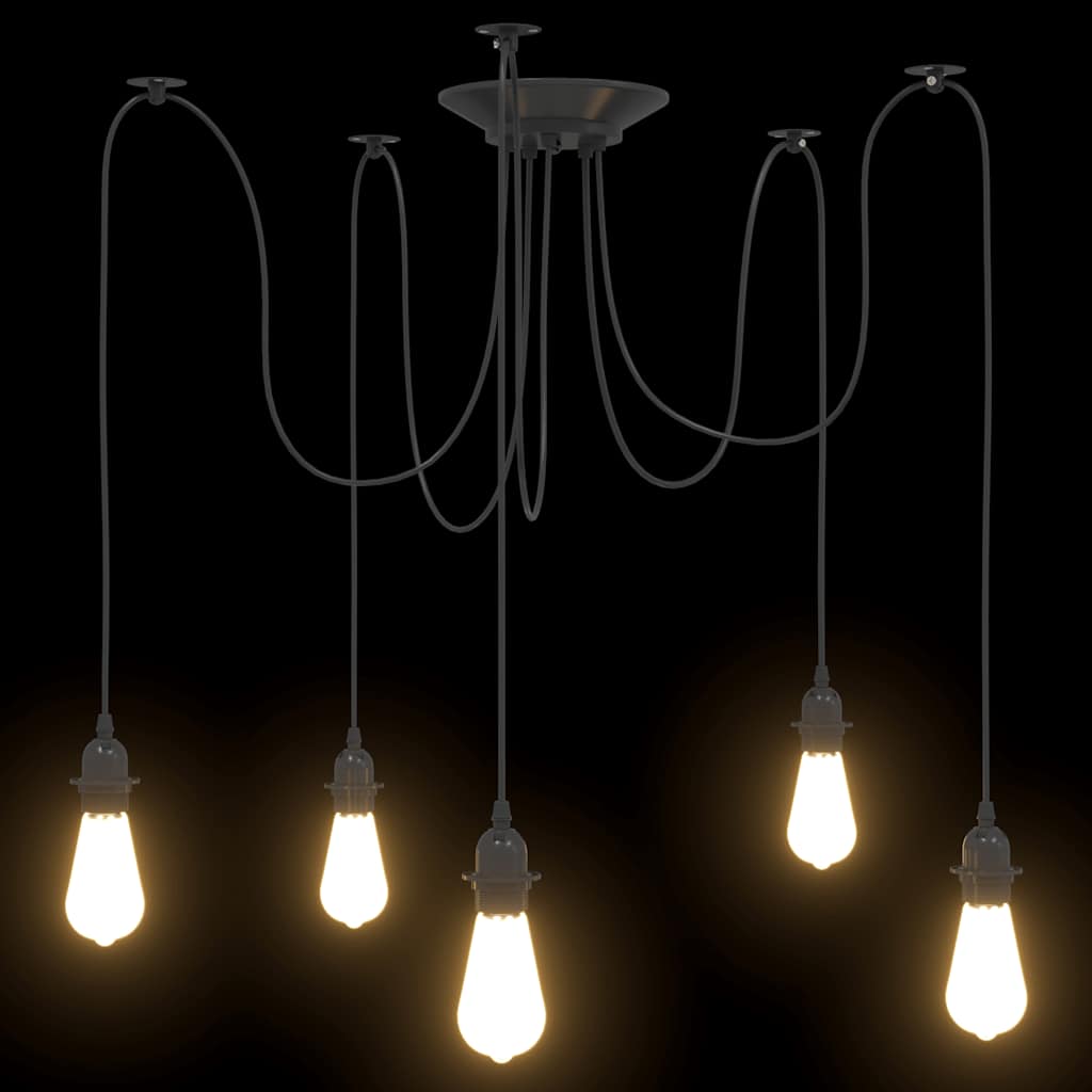 Hanging Lamp With 5 E27 Bulb Holders Black Metal