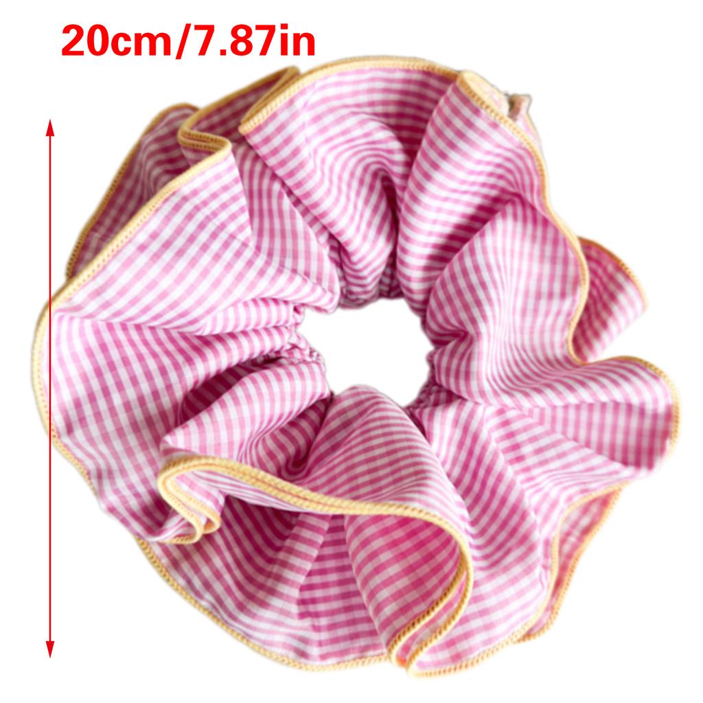 Women's Checkered and Floral Double Layered Scrunchies with Ruffled Korean Style Oversized Hair Accessories